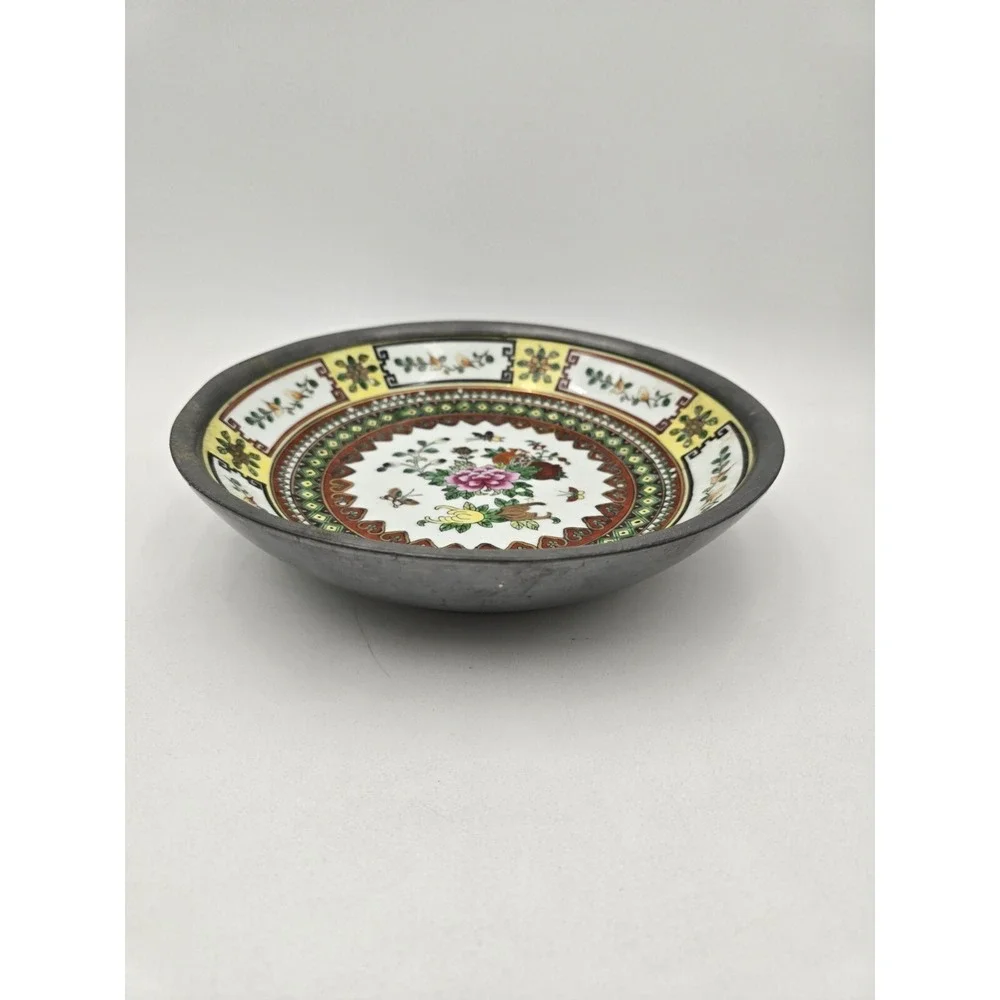 China Porcelain Hand Painted Floral Decorative Bowl Encased‎ in Pewter 9